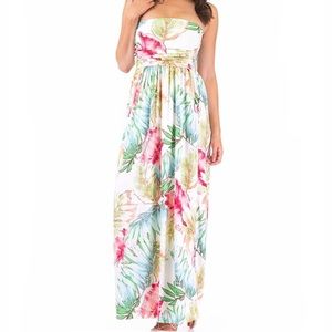 Off White Pocket Ruched Maxi Dress, M